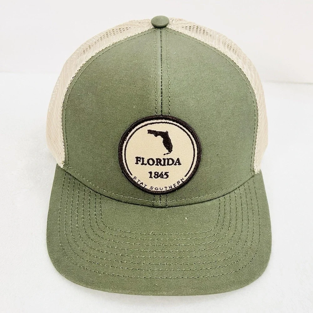The State Company‎ Florida Circle Patch Trucker Hat Cap Adjustable Olive Green